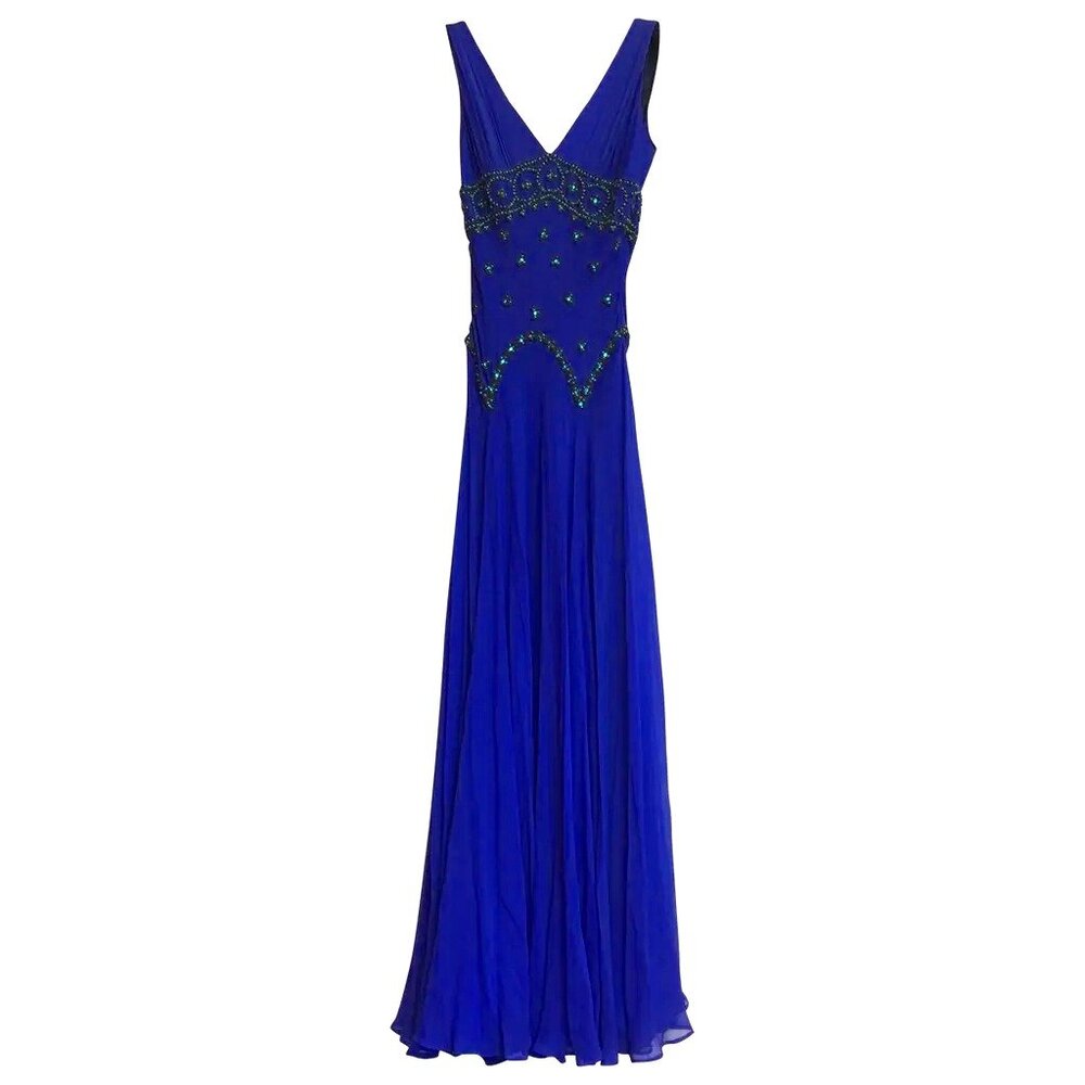 Blue silk Jenny Packham vintage beaded gown UK size 12